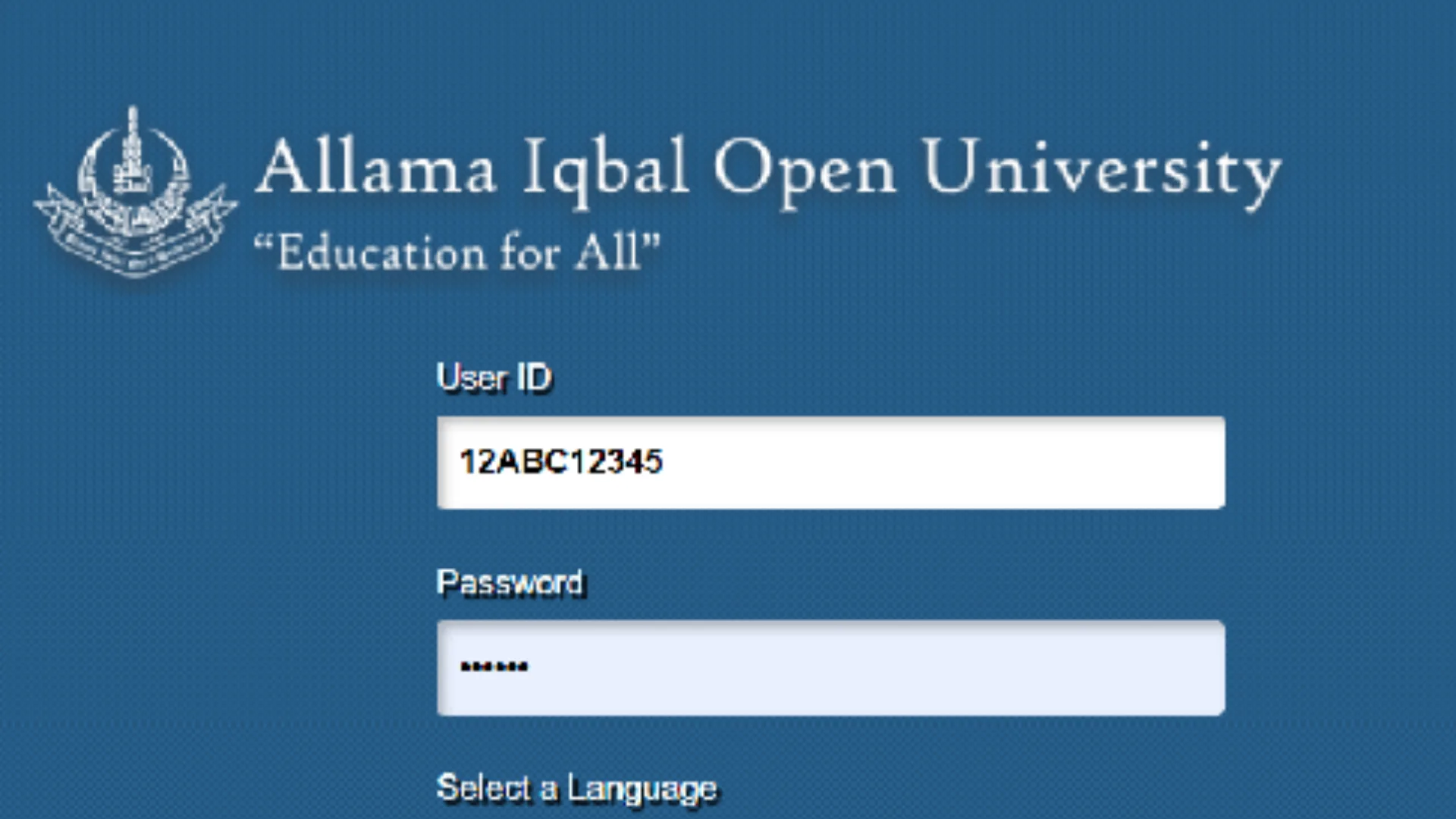 Online Portal login for AIOU Enrollment